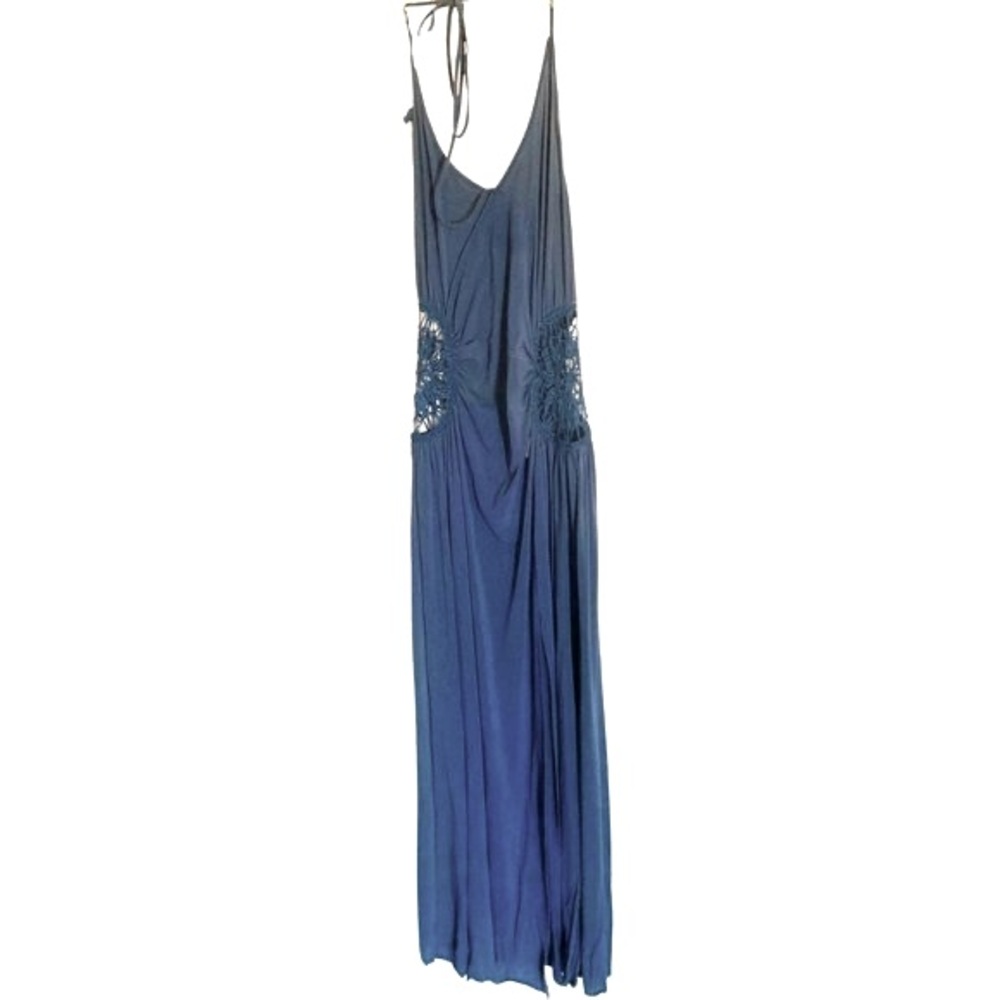 E. Loco Deep Ocean Blue Maxi Halter Dress